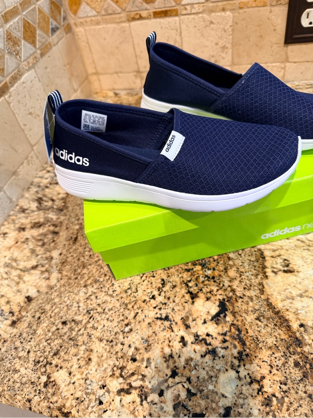 NWB adidas Navy Slip-On Mesh Sneakers with White Sole